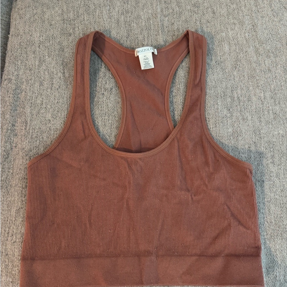Bozzolo Women's Brown Ribbed Sports Bra